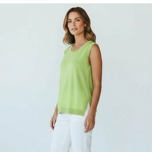 Talbots Womens Sz 1X Sweater Vest Pima Cotton Sleeveless Spring Green‎
